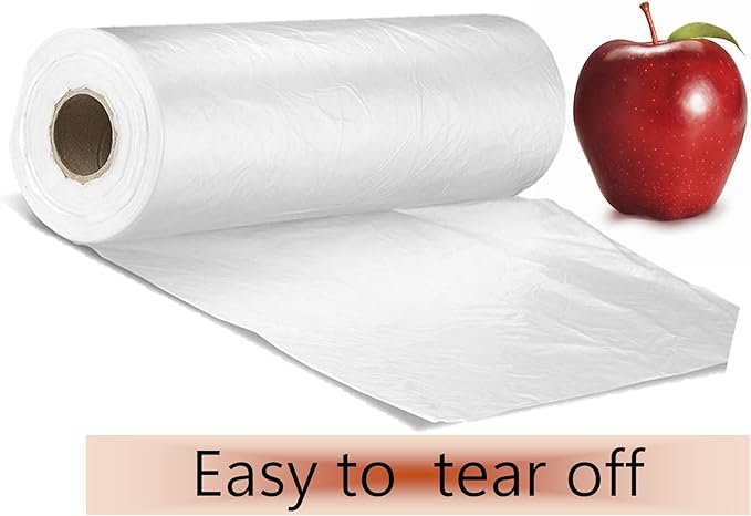 Mr Miracle Plastic Produce Bags for Food Storage - 12"x20" Clear Grocery Bag for Fruits, Vegetables, Bread - Easy Peel-Off Design, Continuous Roll, 1.75" Core, Pack of 1440 Bags [4 rolls]
