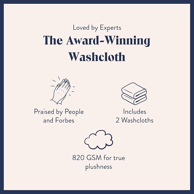 Brooklinen Super-Plush Turkish Cotton Washcloths Set of 2 Cotton, 820 GSM, Highly Absorbent, Machine Washable, Perfect for Home & Bathroom (13" x 13", Solid White)