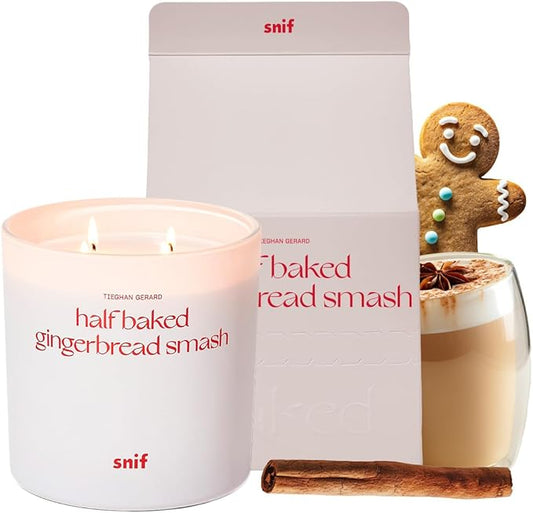 Half Baked Harvest Gingerbread Smash Holiday Scented Candle by Snif, Gourmand, Spicy, Vanilla Scent, 50+ Hours, 100% Cotton Fiber Wicks, Soy Wax Blend, Non-Toxic, Vegan, 50oz