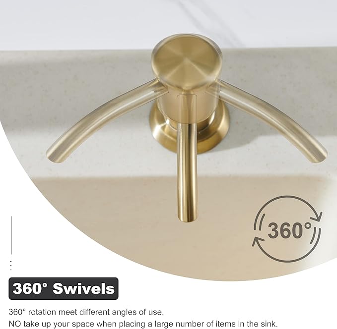 GAGALIFE Built in Sink Soap Dispenser or Lotion Dispenser for Kitchen Sink, Brushed Gold ABS Pump Head, with 17 Ounce Large PET Soap Bottle