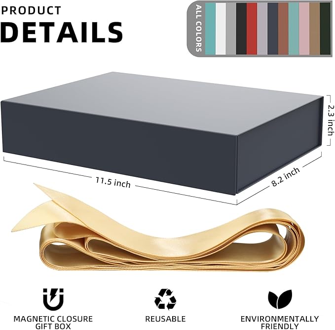 Gift Box 11.5 x 8.2 x 2.3 In Gift Boxes for Presents Magnetic Closure, Gift Boxes with Lids for Presents Birthday Luxury Jewelry T-shirts Gloves Scarves Books Clothes Gift Wrap - Gentleman Blue