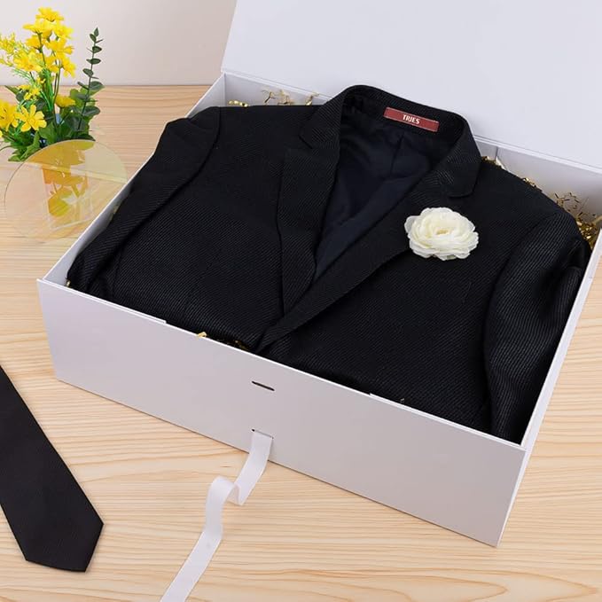Extra Large White Gift Box 19x16x6 Inches, Gift Box with Ribbon, Gift Boxes with Lid Magnetic Closure, Groomsman Proposal Box, Rectangle Collapsible Boxes for Wedding Gown (Matte White)
