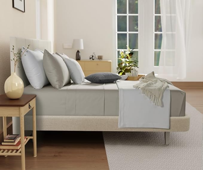 300 Thread Count 100% Organic Cotton Twin Sheets Set for Twin Mattress, 15" Deep Pocket Sheets, No Pilling & Shrinkage, Machine Washable Fade Resistant Luxury Hotel Bedding – Silver