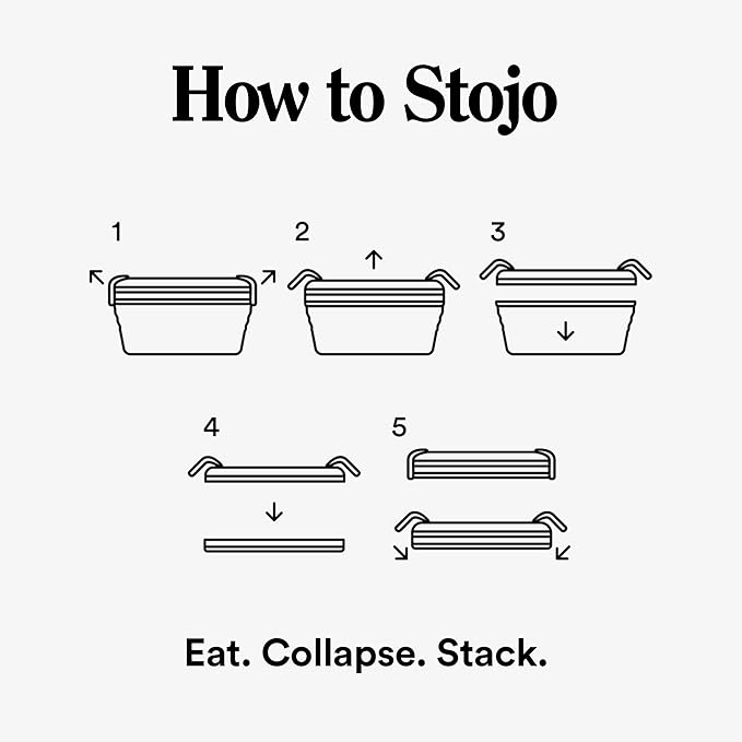 STOJO Jr Collapsible Box for Kids - Steel Blue, 24oz - Leak-Proof Reusable Silicone Travel Bowl for Hot & Cold Food - For Home, On-The-Go Camping & Hiking - Microwave & Dishwasher Safe