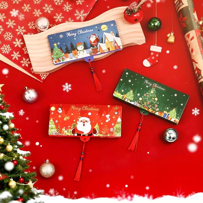 Christmas Cash Gift Envelopes, 2025 New Christmas Money Holders for Cash, Money Envelopes with 10 Slots, DIY Holiday Surprise Card Holder for Xmas Gifts Green 1