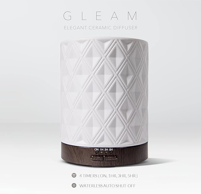 Earnest Living Essential Oil Diffuser for Large Room White Ceramic 250ml Aromatherapy Diffuser with 4 Timers 7 Night Lights and Auto Off Function for Home Gift