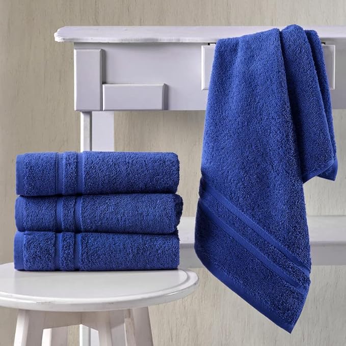 Hawmam Linen Royal Blue Hand Towels 4 Pack Turkish Cotton Premium Quality Soft and Absorbent Small Towels for Bathroom