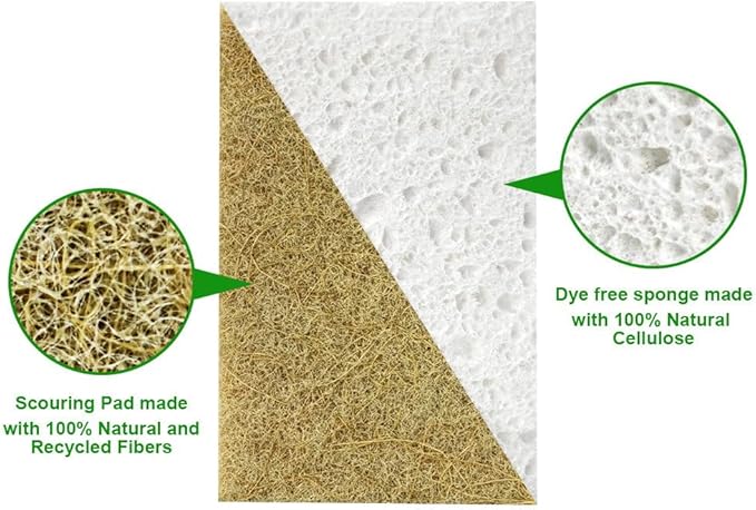 Natural Kitchen Sponge Compostable Kitchen Sponges Cellulose and Coconut Scrubber Abrasive Scrubbing Pads SmilePowo Environmentally Friendly Sponge for Dishes (12 Pack)