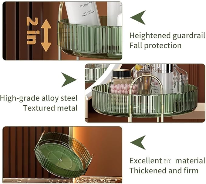 360° Rotating Makeup Organizer – 3-Tier Spinning Cosmetic Holder for Vanity, Countertop, Bathroom & Dresser – Perfume, Skincare & Cosmetic Care Organizer (Clear Green, 3 Tier)