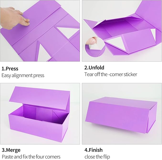 Purple Gift Box 12" x 6" x 4" with Magnetic Closure Lid Gifts Boxe for Presents,Bridesmaid Gifts Boxes,Cute Box,Birthday Gift Boxe,Luxury for Gifts Packaging, Magnetic Gift Boxes for Wrapping Gifts (Purple)