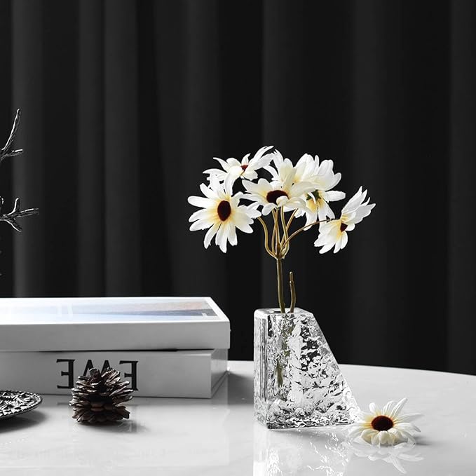 Crystal Flower Vase with Glacial Texture, Clear, Handcrafted Centerpiece for Wedding, Home Decor, Table Display