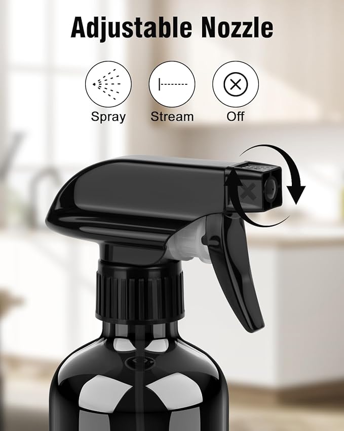 Glass Spray Bottle, Black Glass Spray Bottle Set & Accessories Refillable for Plants Window Cleaners Aromatherapy Facial hydration Watering Flowers Hair Care (2 Pack/16oz) (Black)