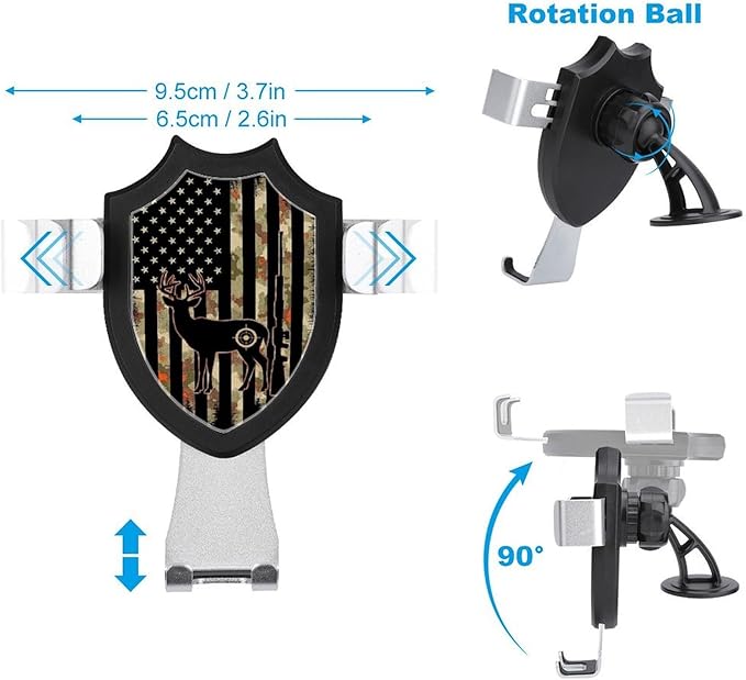 Universal Hands Free Automobile Cell Phone Holder, Phone Mount for Car Dashboard Air Vent Windshield Camouflage Hunting Deer Camo American Flag