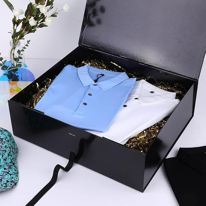 Extra Large Black Gift Box 19x16x6 Inches, Huge Gift Boxes with Ribbon, Large Gift Box with Lid Magnetic Closure, Groomsman Proposal Box for Wedding Dress (Glossy Black)