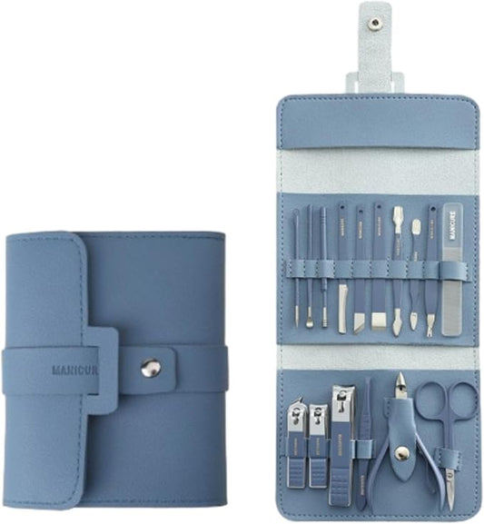 Portable Nail Clipper Set 12/16PCS, Nail Clippers and Beauty Tool Portable Set Manicure Set 12 in 1, Set Nail Clippers Professional Personal Care Tool Kit, Professional Manicure (16pcBlue)