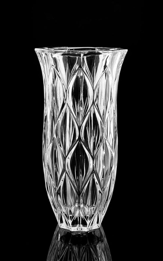 Amlong Crystal Large Size Clear Floral Vase 12 inches High (6 inch Top and 3 inch Bottom)