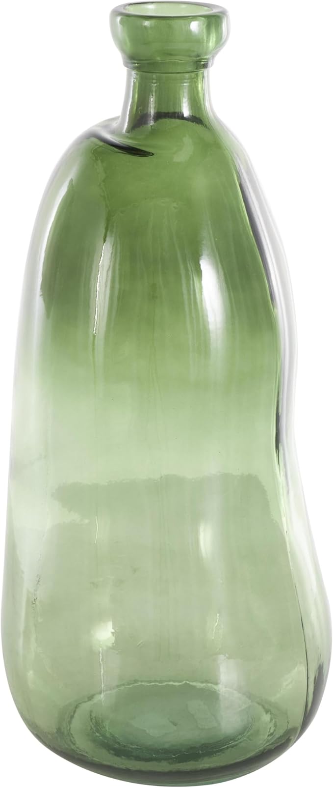 Deco 79 Recycled Glass Abstract Handmade Decorative Vase Curved Ombre Spanish Bottle Centerpiece Vase, Flower Vase for Home Decoration 9" x 9" x 20", Green