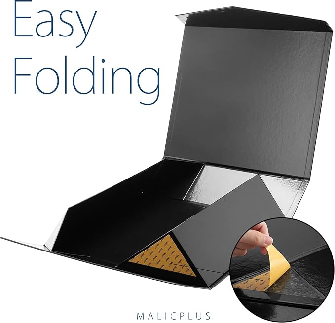 3 Extra Large Gift Boxes with Lids 16.3x14.2x5 Inches, Black Groomsmen Proposal Boxes with Magnetic Closure for All Occasion (Lattice Texture)