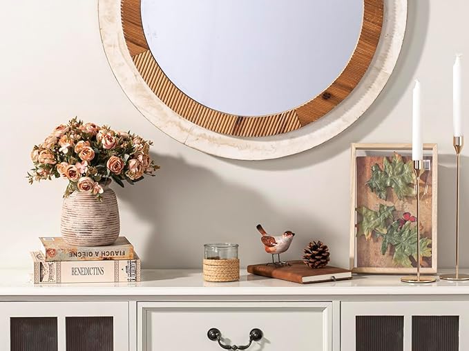 Ceramic Small Flower Vase, 6“ Rustic Farmhouse Vases Home Decor, Short Pottery Decorative Pampas Vase for Table Living Room Entryway Mantel Bookshelf Bedroom Bathroom Kitchen-Rustic