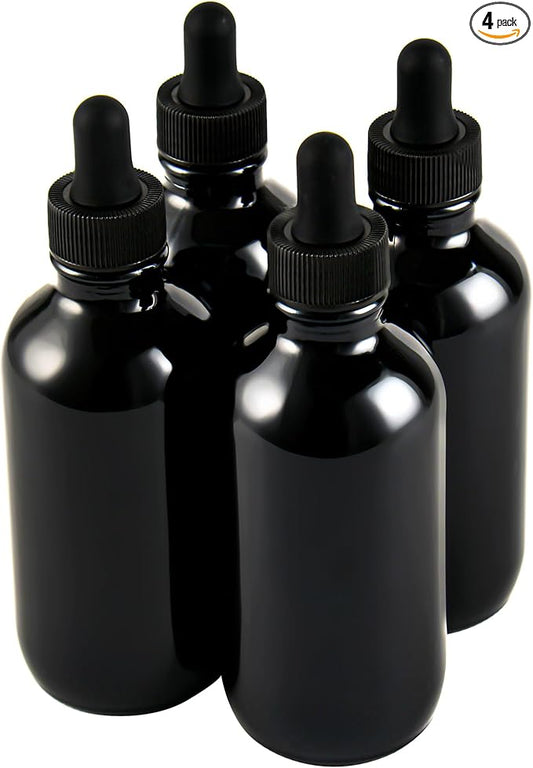 4 Pcs 4oz Black Glass Eye Dropper Bottle, Tincture Bottles With Leak-Proof Design, Stronger Suction for All Kinds of Mixed Liquids