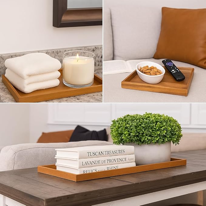 20 inch Large Square Ottoman Tray. Premium Acacia Wood Serving Tray for Living Room, Ottoman, Kitchen or as a Coffee Table Tray. Perfect Serving Tray for Breakfast in Bed, Appetizers or Parties