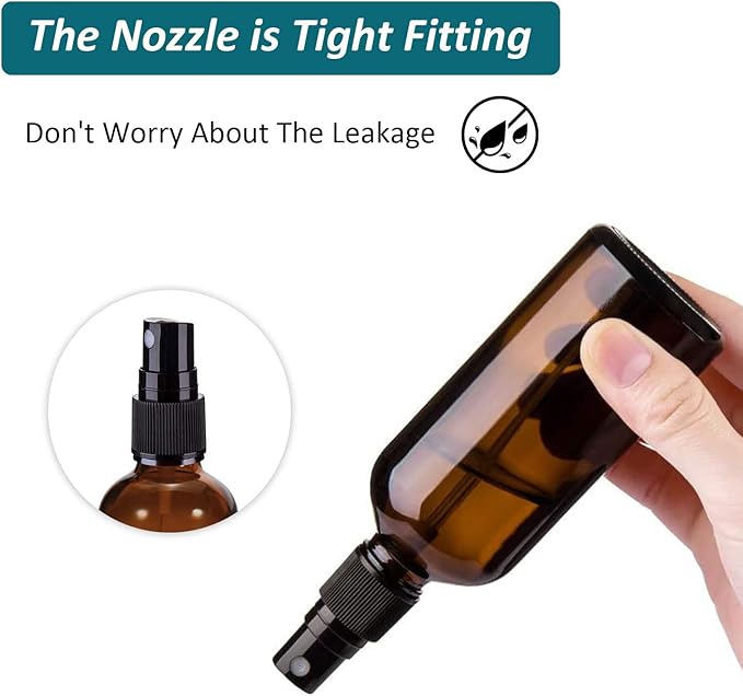 4 oz Amber Glass Spray Bottles for Essential Oils, Small Empty Fine Mist Spray Bottle,4 Pack with Funnel Dropper