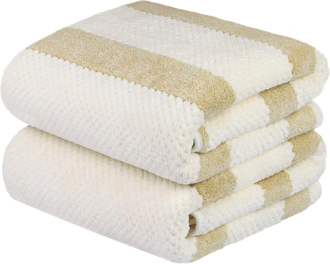 JML Microfiber Bath Towels, Bath Towel 2 Pack(30" x 60"), Oversized, Soft, Super Absorbent and Fast Drying, Multipurpose Use for Sports, Fitness, Yoga, Waffle Stripe Light Brown