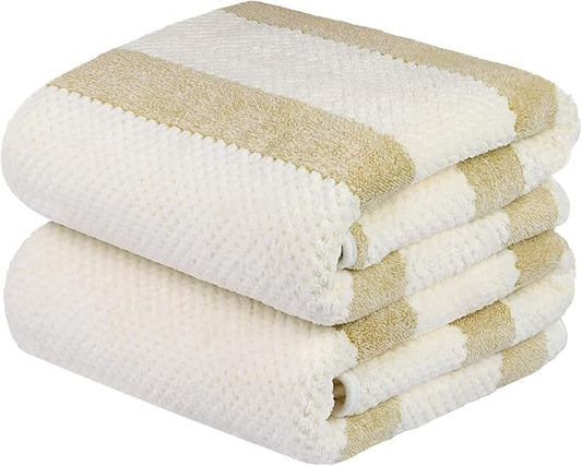 JML Microfiber Bath Towels, Bath Towel 2 Pack(30" x 60"), Oversized, Soft, Super Absorbent and Fast Drying, Multipurpose Use for Sports, Fitness, Yoga, Waffle Stripe Light Brown