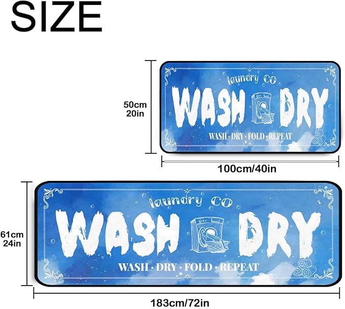 Laundry Room Long Mat Area Rug Non-Slip Floor Mat Waterproof Farmhouse Carpet for Kitchen 40" x 20" (Blue-1)