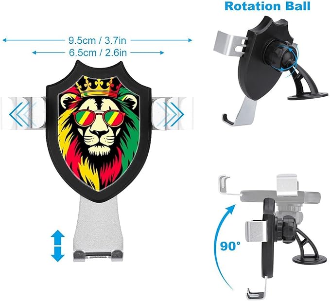 Men's Phone Holders Universal Hands Free Automobile Cell Phone Holder Reggae King Rasta Flag Lion Black
