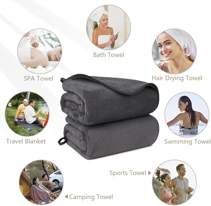 Orighty Bath Towels Pack of 4(27’’ x 54’’) - Soft Feel Bath Towel Sets, Highly Absorbent Microfiber Towels for Body, Quick Drying, Microfiber Towel for Sport, Yoga, SPA, Fitness - Grey