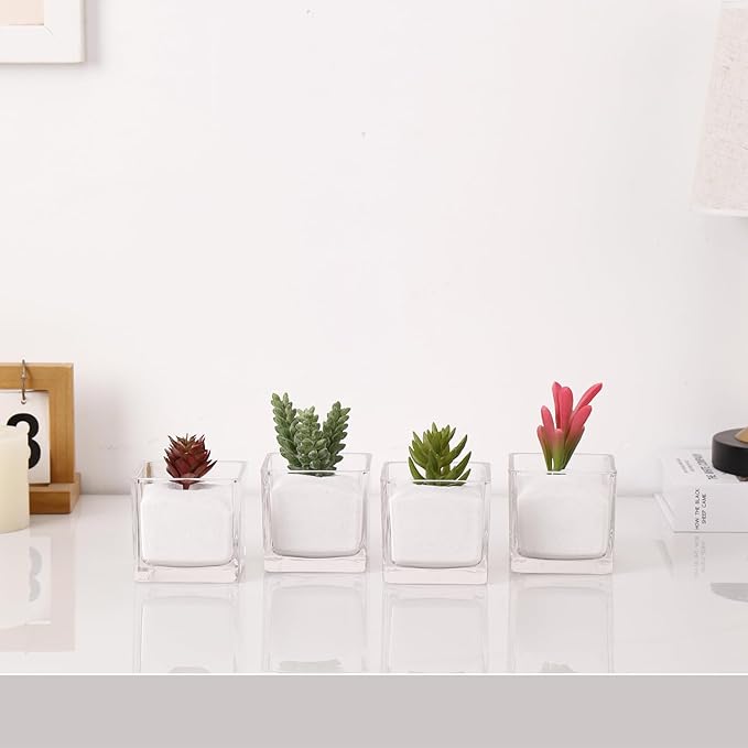 Square Flower Vases Set of 9, 3"x 3"x 3" Glass Vases for Centerpieces, Clear Vase for Flowers, Small Vase for Wedding, Party, Home Office Decoration