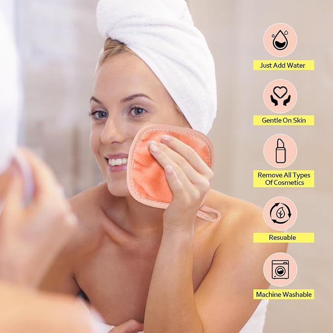 HOMEXCEL Makeup Remover Cloth 12 Pack, Reusable Makeup Remover Pads, Washable Ultra Soft Facial Cleansing Cloths For All Skin Types, 5 X 5 In, Pink