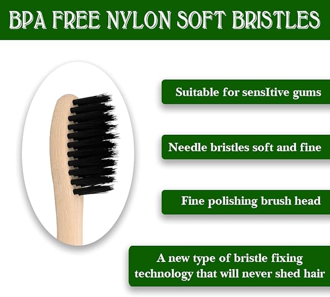 Virgin Forest Bamboo Toothbrushes, Eco Friendly BPA Free Soft Bristles Toothbrush, Biodegradable Natural Wooden Toothbrushes, Vegan Organic Bamboo Charcoal Tooth Brush for Sensitive Gums Set of 10