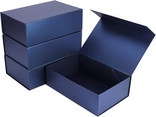 4 Pack 12x8x4 Inches Gift Boxes with Magnetic Closure Lids, Blue Magnetic Box for Wedding, Groomsmen Bridesmaid Proposal, Birthdays, Mother's Day