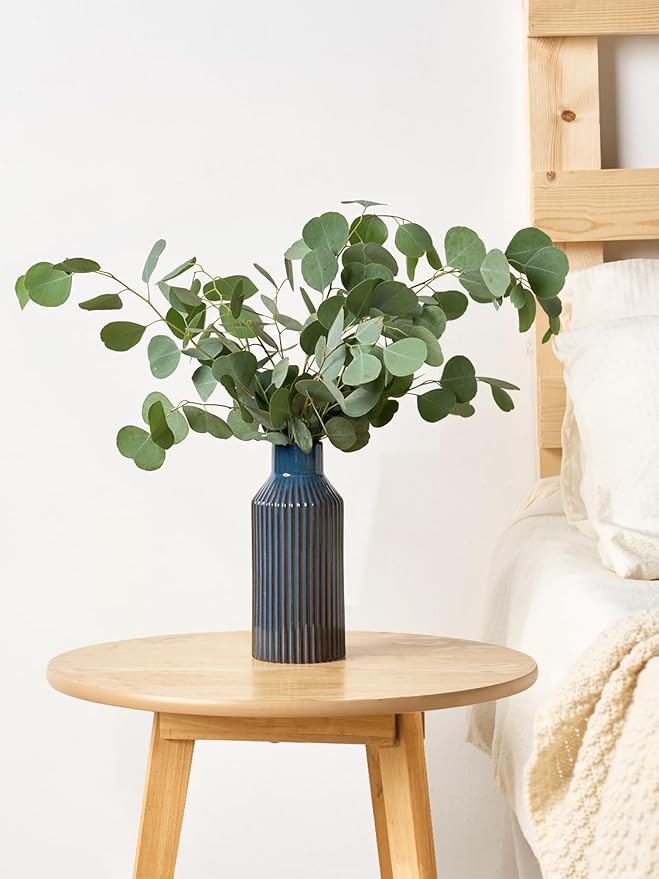 Blue Ceramic Flower Vase, Minimalist Decor, Modern Home Decorative Vase, 8 Inch Small Pampas Grass Vases for Kitchen, Bedroom, Office, Living Room, Bathroom, Shelf Centerpiece Table