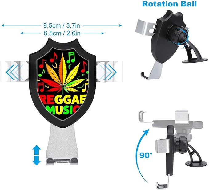 Universal Hands Free Automobile Cell Phone Holder, Phone Mount for Car Dashboard Air Vent Windshield Rasta Flag Weedleaf Reggae Music