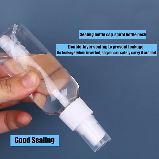 Small Spray Bottle, 4 Pack 100ml/3.5 oz Travel Clear Plastic Refillable Empty Fine Mist Spray Bottle with 24pcs Labels for Travel, Cleaning, Gardening, Skin Care