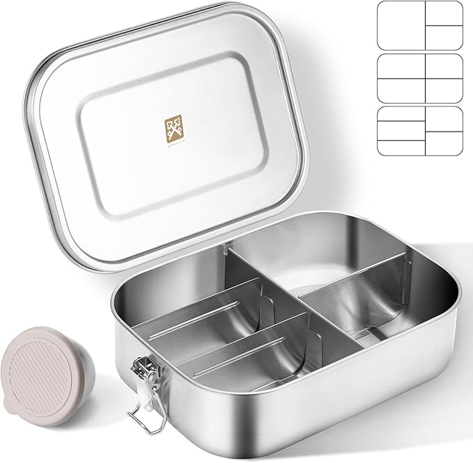 GOLDEN KEY 47QZ Stainless Steel Bento Box with 5 Compartments,1400ml Large & Thickened Metal Lunch Box for Kids or Adults,Eco-friendly Leak-Proof Container with Lockable Clips