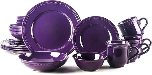 Pearl Dots Stoneware Dinnerware Set (20pc Set, Purple)