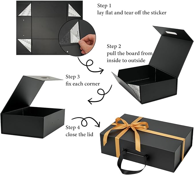 Black Gift Box 14"x9.3"x4.2" Large Magnetic Gift Boxes with Lids for Presents Include Ribbon, Envelop Card for Bridesmaid Proposal Box, Birthday, Graduation, Christmas,Wedding Gifts Packging