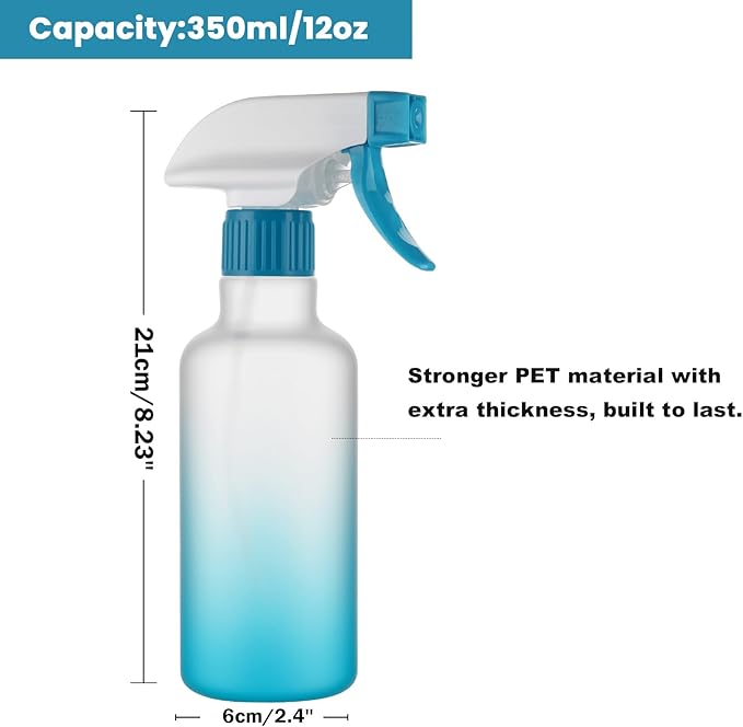 Spray Bottles Plastic Spray Bottle for Hair Mist/Stream Heavy Duty Empty Spray Bottles for Cleaning Solutions, Plants, Cooking (12oz-Blue)
