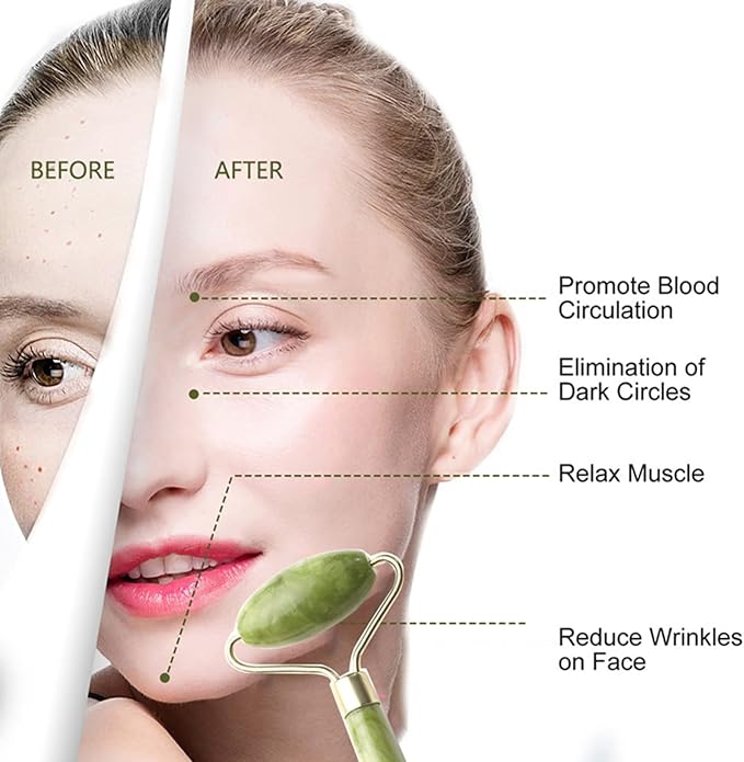 Jade Roller & Gua Sha Set，facial roller，Jade Roller Gua Sha Board Massage Tool Set，Facial Skin Care Roller Massager Muscle Relaxing Wrinkles Relief, Whole Body Relive Devices (green)