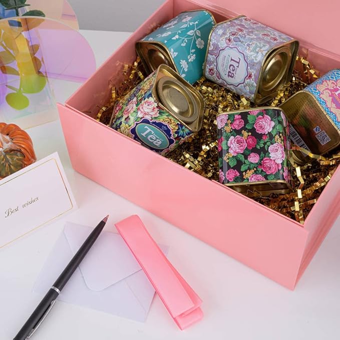 1PCS Pink Gift Box with Ribbon 9.5x7x4 Inches，Sturdy Gift Box with Lid for Gift Packaging, Foldable Magnetic Closure Storage Boxes, Bridesmaid proposal box, Rectangle Collapsible Box