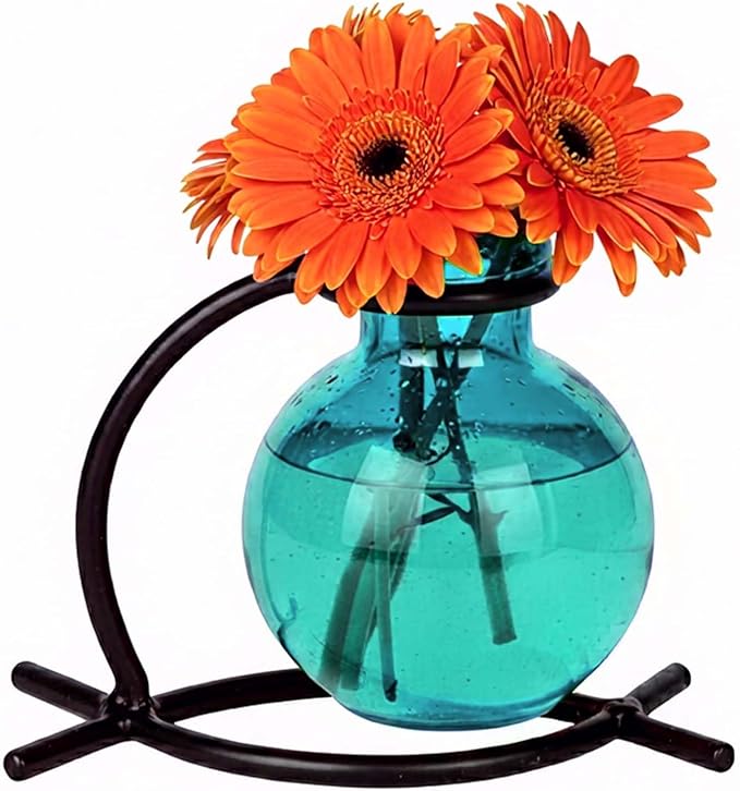 Couronne Company M501-200-09 Casablanca Recycled Glass Vase & Metal Stand, 4", Aqua, 1 Piece