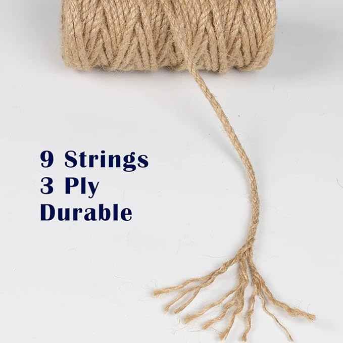 5Pcs 5mm Natural Jute Twine Rope 525 Feet Twisted Heavy Duty Thick Twine for Cat Scratching Post Tree Craft Projects Garden Home Decoration Packing Bundling (Brown-105Feet/Roll)