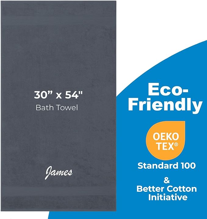 Kaufman - Personalized Terry Beach and Pool Towel 100% Cotton 30in X 54in Solid Color Bath Towel Embroidered (Steel)