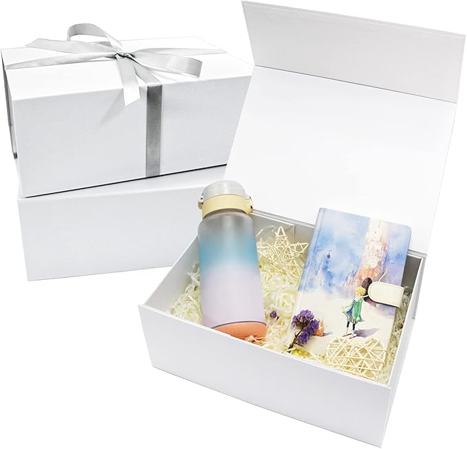 AuroWish 3 Pack Large Collapsible Gift Boxes with Magnetic Lids, 12.5 x 8.5 x 4.75 Inches, White, Perfect for Christmas, Bridesmaid Proposal, Wedding, Birthday