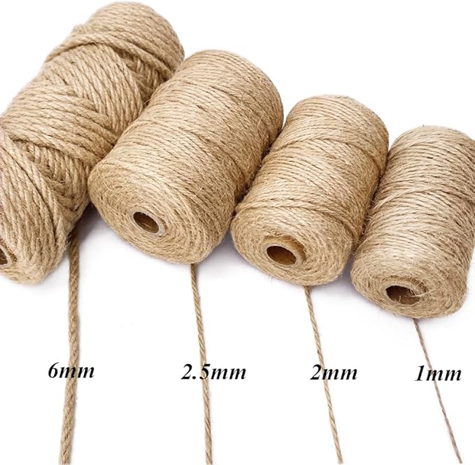 Jute Twine 328 Feet 2.5mm 4Ply Heavy Duty Brown Jute Rope String for Home Gardening Plant Picture Hanger Industrial Packing Mason Jars Wedding Decorations Crafts