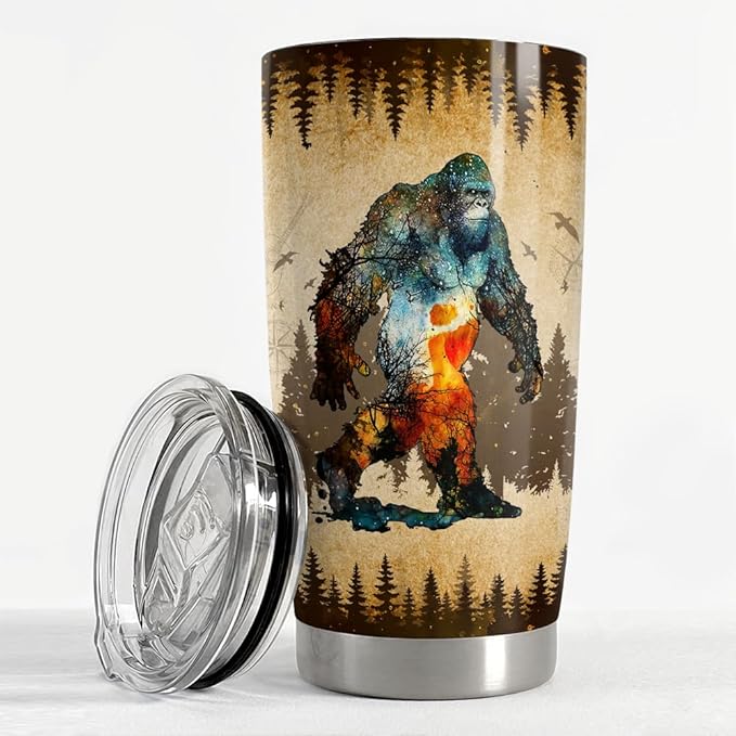SANDJEST Bigfoot Tumbler Cup 20oz Sasquatch Gifts for Men Stainless Steel Insulated Tumblers Coffee Travel Mug Gift for Birthday Christmas
